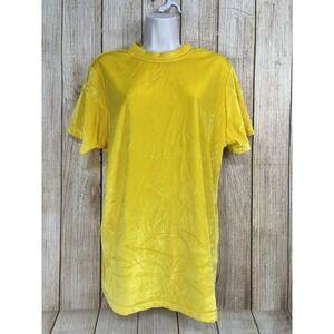 Vtg 80s Hunters Run Velvet Top Sz L Bright Yellow Pullover Short Sleeve Layering